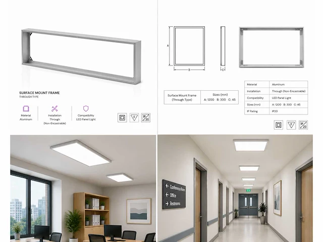 16 x opbouw frame voor led paneel – 1200x300mm – ip20 – frame-30120 - afbeelding 5 van  5