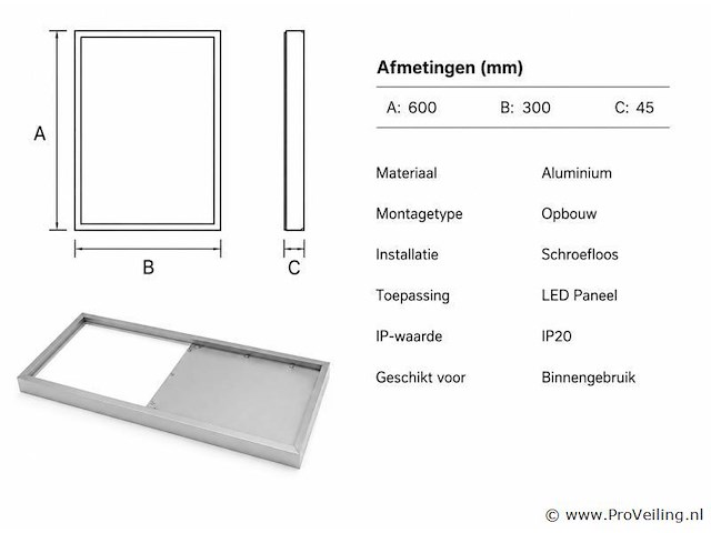16 x opbouw frame voor led paneel – 600x300mm – ip20 – frame-3060 - afbeelding 4 van  5