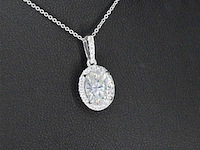 18 carat witgouden hanger met diamanten en een ovale briljant, excl. ketting - afbeelding 4 van  8