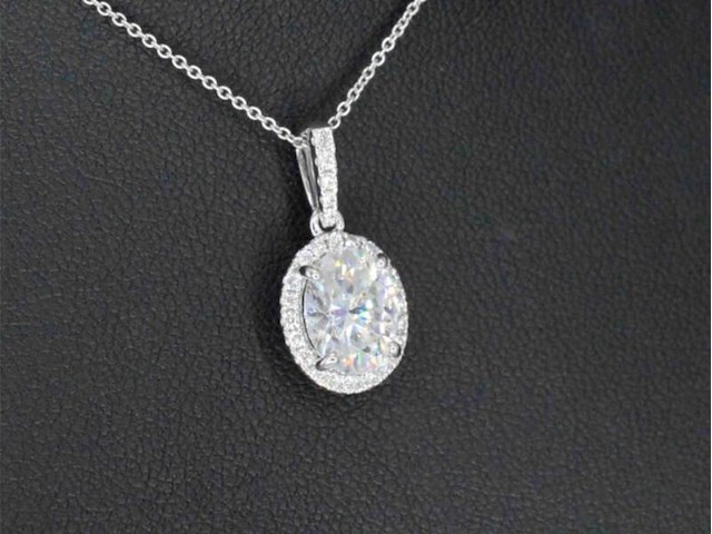 18 carat witgouden hanger met diamanten en een ovale briljant, excl. ketting - afbeelding 4 van  8