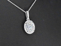 18 carat witgouden hanger met diamanten en een ovale briljant, excl. ketting - afbeelding 4 van  8