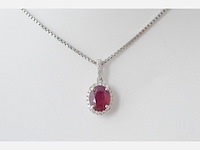 18 carat witgouden hanger met diamanten en robijn, excl. ketting - afbeelding 2 van  6