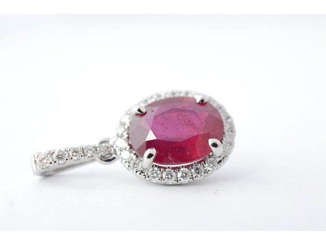 18 carat witgouden hanger met diamanten en robijn, excl. ketting - afbeelding 3 van  6