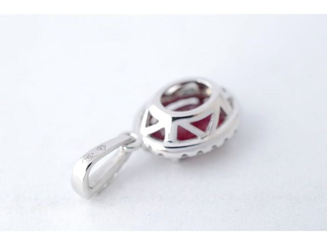 18 carat witgouden hanger met diamanten en robijn, excl. ketting - afbeelding 4 van  6