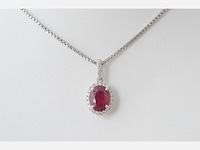 18 carat witgouden hanger met diamanten en robijn, excl. ketting - afbeelding 2 van  6