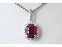 18 carat witgouden hanger met diamanten en robijn, excl. ketting