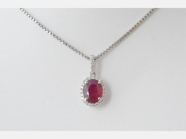18 carat witgouden hanger met diamanten en robijn, excl. ketting - afbeelding 2 van  6