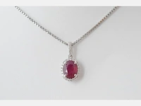 18 carat witgouden hanger met diamanten en robijn, excl. ketting - afbeelding 2 van  6
