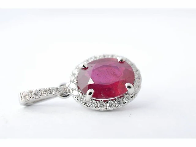 18 carat witgouden hanger met diamanten en robijn, excl. ketting - afbeelding 3 van  6