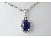 18 carat witgouden hanger met diamanten en saffier, excl. ketting - afbeelding 1 van  6