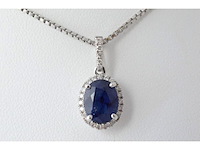 18 carat witgouden hanger met diamanten en saffier, excl. ketting - afbeelding 1 van  6