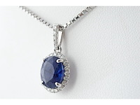18 carat witgouden hanger met diamanten en saffier, excl. ketting - afbeelding 2 van  6