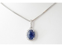 18 carat witgouden hanger met diamanten en saffier, excl. ketting - afbeelding 3 van  6