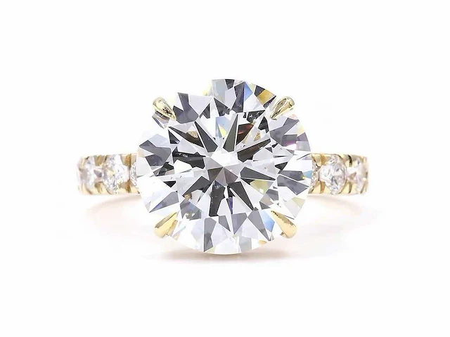 18 karaat geelgouden ring met 7,02 ct. diamant - afbeelding 1 van  9