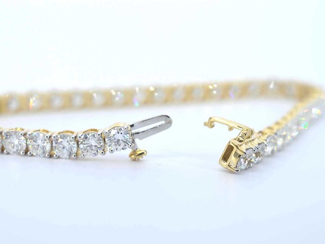 18 karaat gouden tennisarmband met briljant geslepen diamanten van 10 carat - afbeelding 5 van  7
