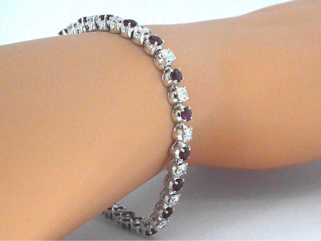 18 karaat gouden tennisarmband met diamanten en robijnen - afbeelding 2 van  4