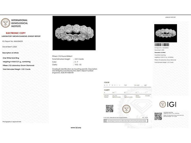 18 karaat witgouden eeuwigheidsring met 5,01 ct. diamant - afbeelding 2 van  6