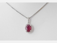 18 karaat witgouden hanger met diamanten en robijn - afbeelding 2 van  5