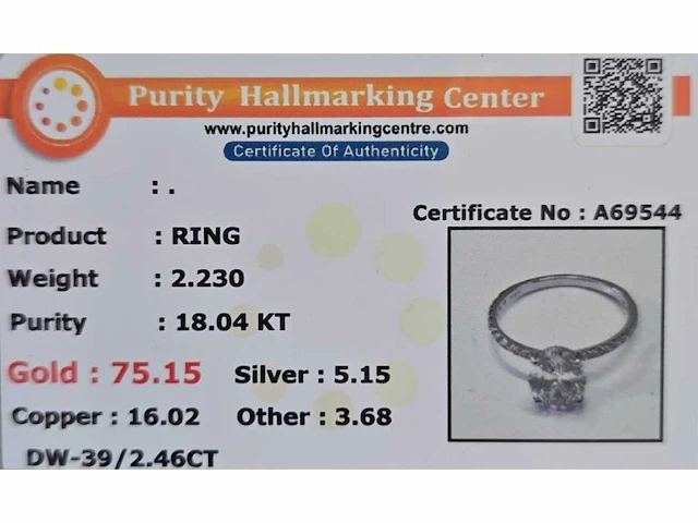 18 karaat witgouden ring met 2,46 ct. diamant - afbeelding 7 van  8
