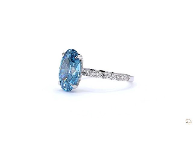 18 karaat witgouden ring met 3 crt. blauwe diamant - afbeelding 3 van  6