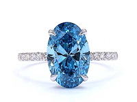 18 karaat witgouden ring met 3 crt. blauwe diamant - afbeelding 5 van  6