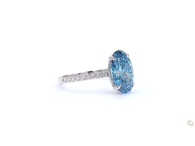 18 karaat witgouden ring met 3 crt. blauwe diamant - afbeelding 2 van  3