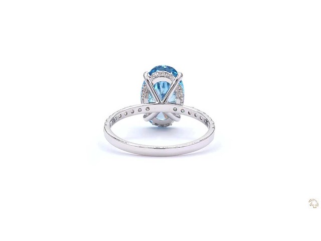 18 karaat witgouden ring met 3 crt. blauwe diamant - afbeelding 6 van  6