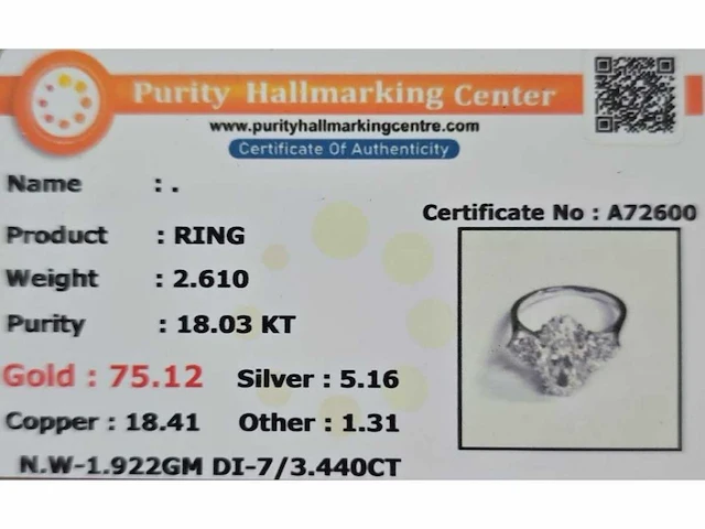 18 karaat witgouden ring met 3,44 ct. diamant - afbeelding 7 van  17