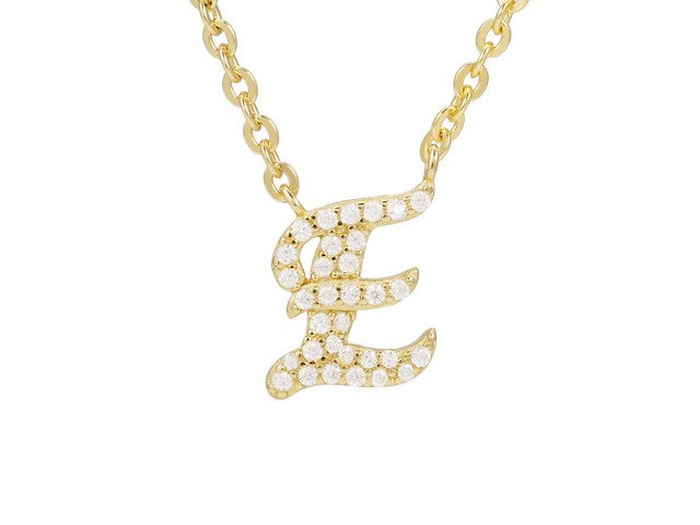 18 karaats goud (verneuil) collier met letter hanger e - afbeelding 1 van  6