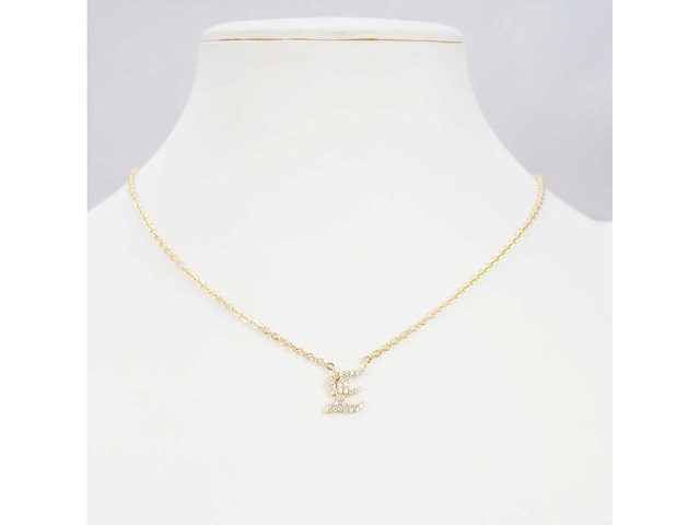 18 karaats goud (verneuil) collier met letter hanger e - afbeelding 2 van  6