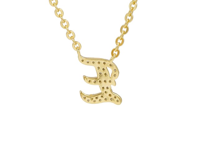 18 karaats goud (verneuil) collier met letter hanger e - afbeelding 5 van  6