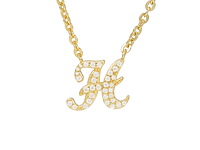 18 karaats goud (verneuil) collier met letter hanger h - afbeelding 1 van  6