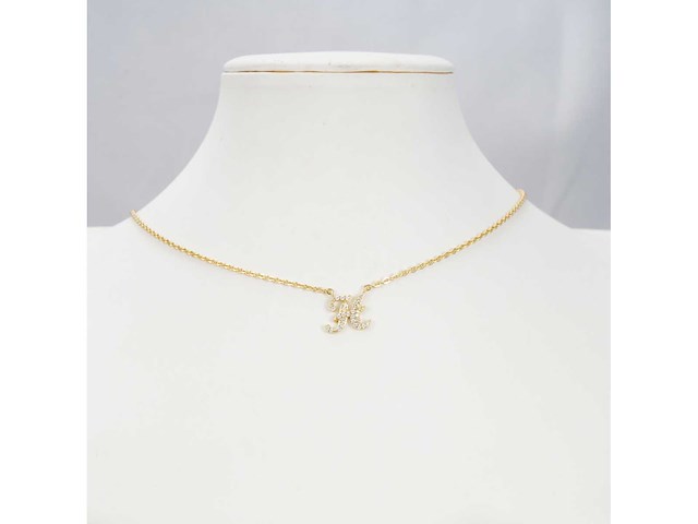 18 karaats goud (verneuil) collier met letter hanger h - afbeelding 2 van  6