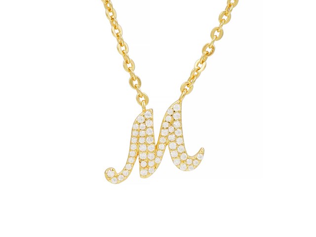 18 karaats goud (verneuil) collier met letter hanger m - afbeelding 1 van  6