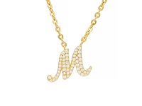 18 karaats goud (verneuil) collier met letter hanger m - afbeelding 1 van  6
