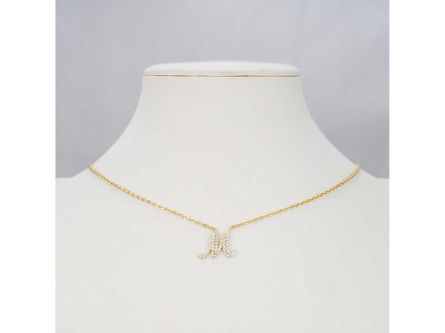 18 karaats goud (verneuil) collier met letter hanger m - afbeelding 2 van  6