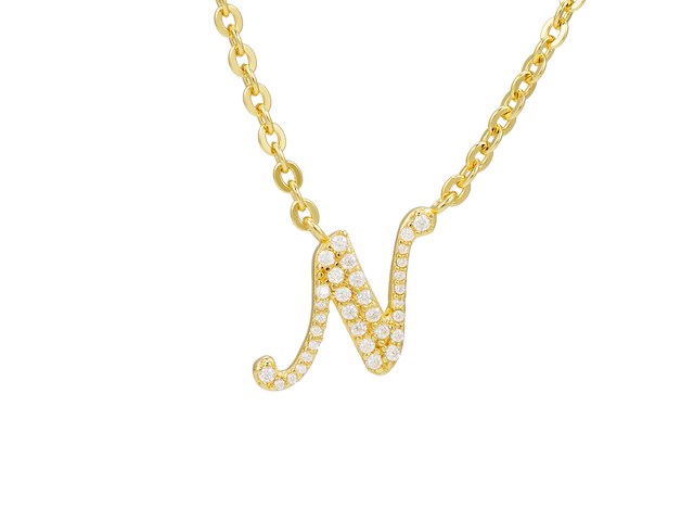 18 karaats goud (verneuil) collier met letter hanger n - afbeelding 1 van  6