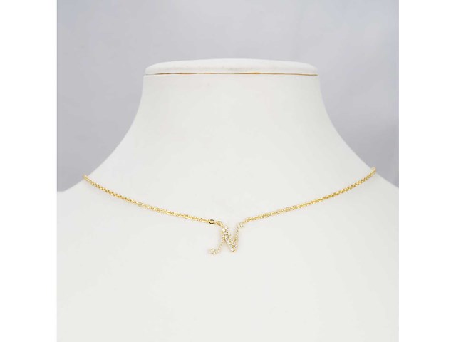 18 karaats goud (verneuil) collier met letter hanger n - afbeelding 2 van  6