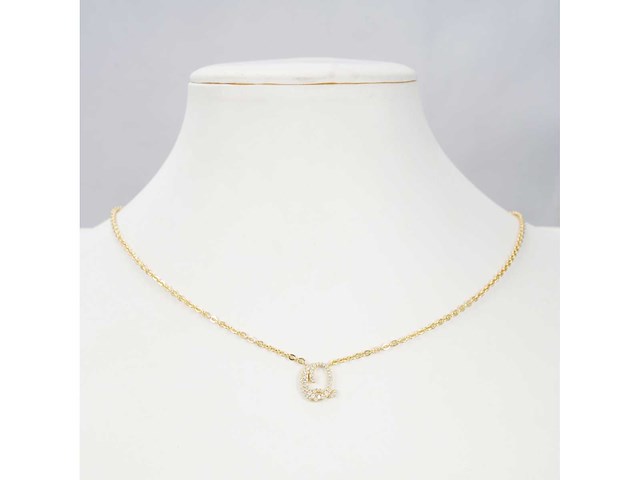 18 karaats goud (verneuil) collier met letter hanger q - afbeelding 2 van  6