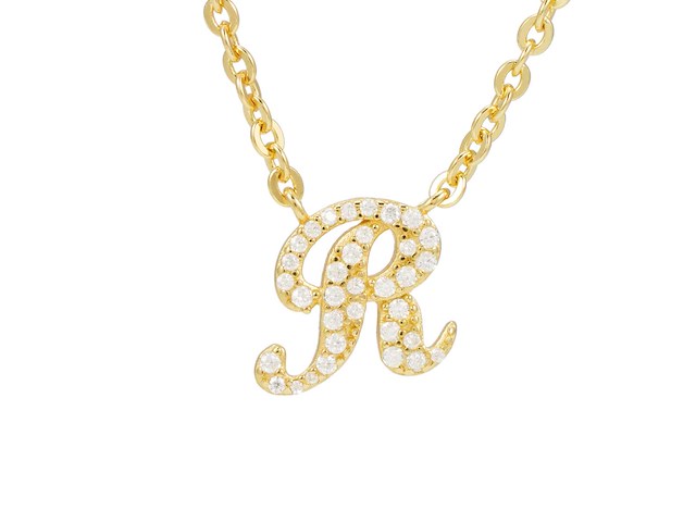 18 karaats goud (verneuil) collier met letter hanger r - afbeelding 1 van  6
