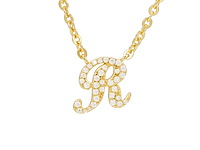 18 karaats goud (verneuil) collier met letter hanger r - afbeelding 1 van  6