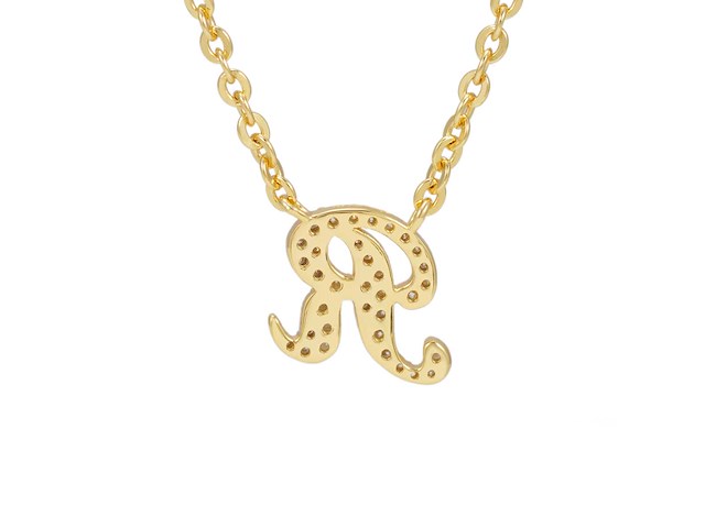 18 karaats goud (verneuil) collier met letter hanger r - afbeelding 5 van  6