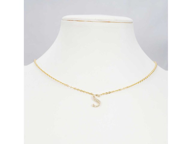 18 karaats goud (verneuil) collier met letter hanger s - afbeelding 2 van  6