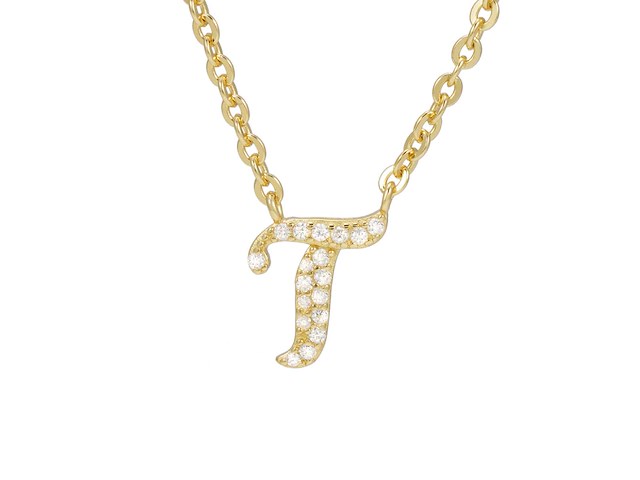 18 karaats goud (verneuil) collier met letter hanger t - afbeelding 1 van  7
