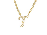 18 karaats goud (verneuil) collier met letter hanger t - afbeelding 1 van  7