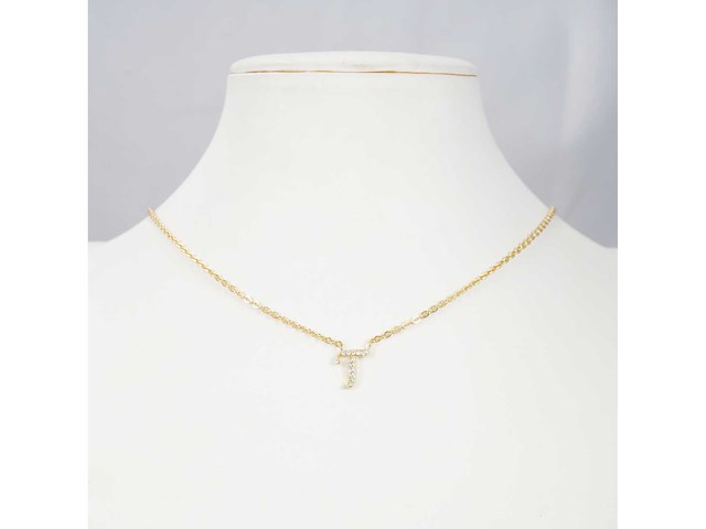 18 karaats goud (verneuil) collier met letter hanger t - afbeelding 2 van  7