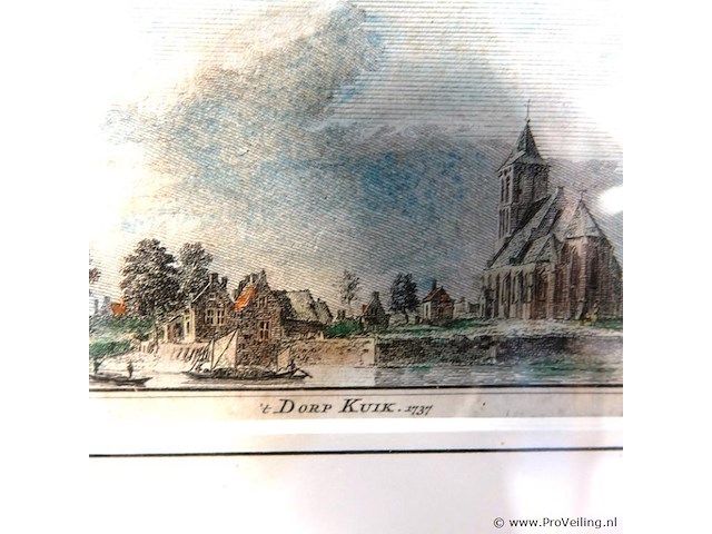 18e-eeuwse kopergravure met de titel "'t dorp kuik 1737" - afbeelding 3 van  5