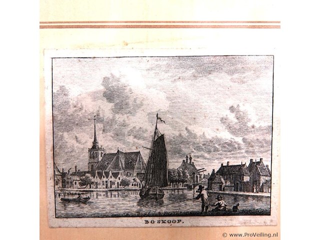 18e-eeuwse kopergravure van het dorp boskoop - afbeelding 3 van  5