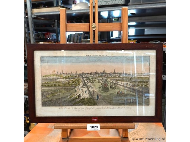 18e-eeuwse "vue d'optique" (perspectiefprent) getiteld "vue de la ville et du canal de middelburgh capitale de la zelande". - afbeelding 1 van  5