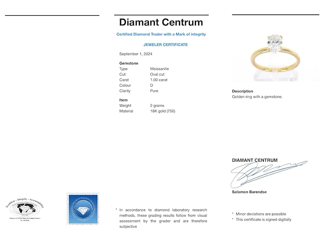 18k geelgouden solitair, ovaal moissaniet 1.00 ct - afbeelding 2 van  10